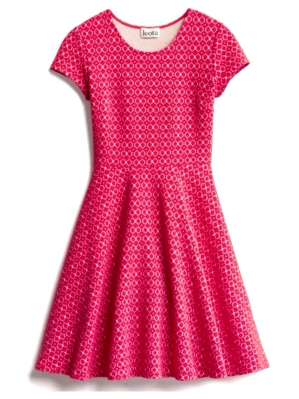 Leota Women’s Pink Fuchsia Triangle Pattern Fit-and-Flare Dress Size L NWOT